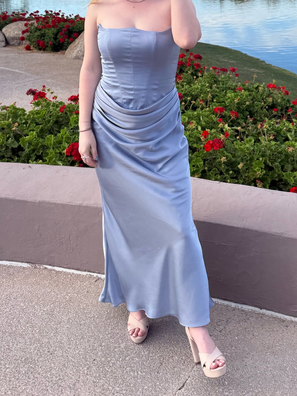 Azazie Debby Powder Blue Corset Maxi Dress